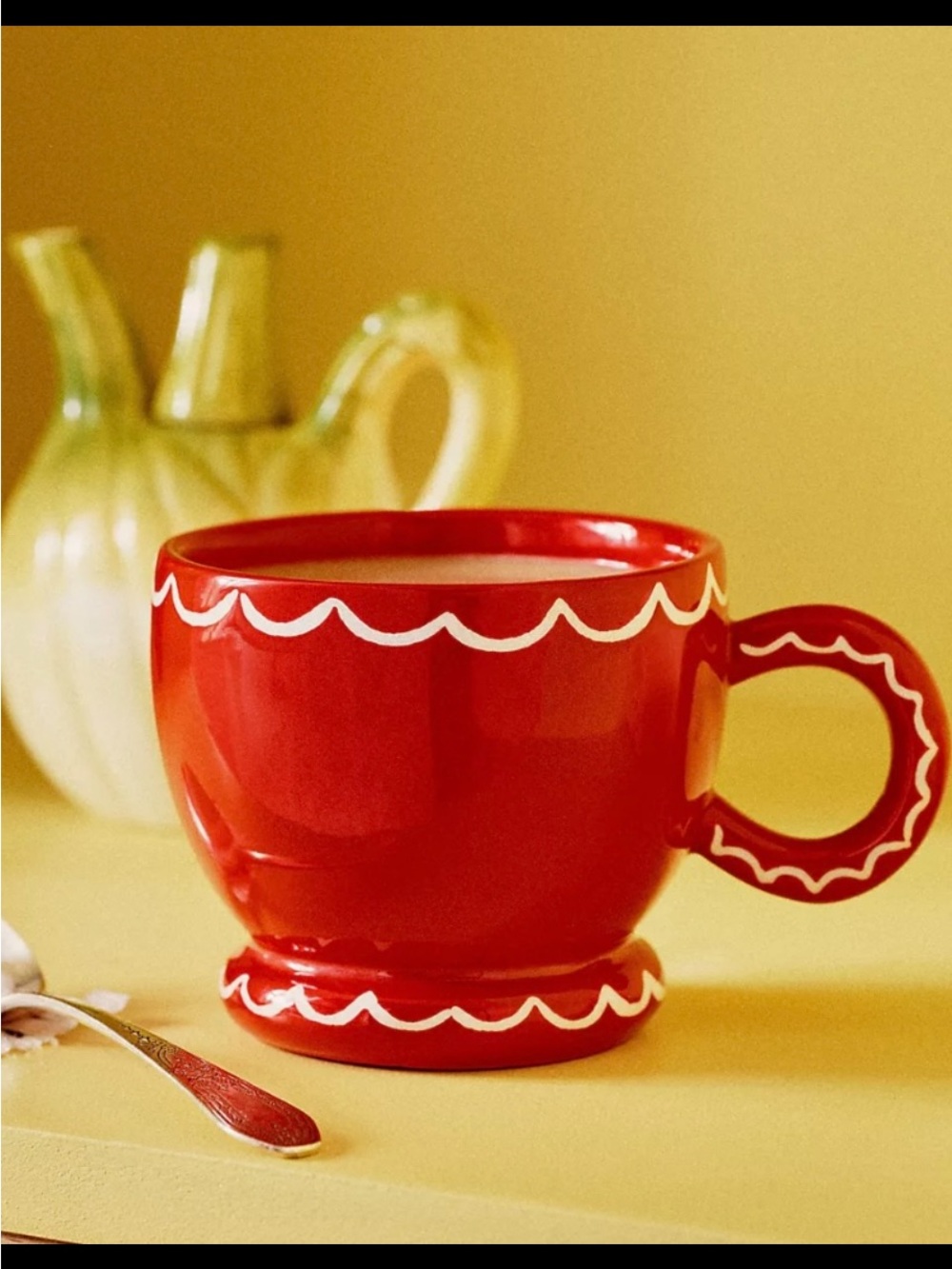 Anthropologie Red Ceramic Scalloped Accent Mug